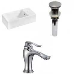 American Imaginations White Vessel 9.5-in X 19.25-in Rectangular Bathroom Sink With Chrome Drain And Faucet And Overflow Drain