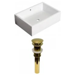 American Imaginations White Vessel Rectangular Bathroom Sink With Chrome Drain And Overflow Drain (14.25-in L X 20-in W)