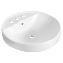 American Imaginations White Drop-In Round Bathroom Sink With Chrome Drain And Black Overflow Drain (18.25-in X 18.25-in)