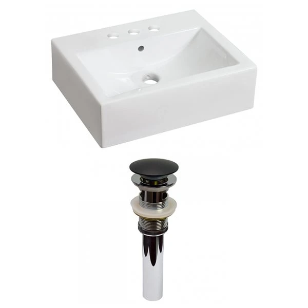American Imaginations White Vessel 16.25-in L X 20.25-in W Rectangular Bathroom Sink With Chrome Drain And Black Overflow Drai - Image 3