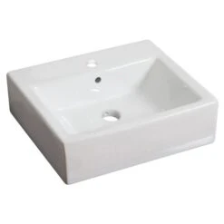 American Imaginations White Rectangular Vessel Bathroom Sink With Chrome Drain And Gold Overflow Drain (16.5-in L X 21-in W)