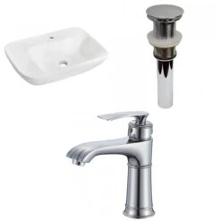 American Imaginations Rectangular White Wall Mount Bathroom Sink With Chrome Drain And Faucet (17.25-in L X 23.5-in W)
