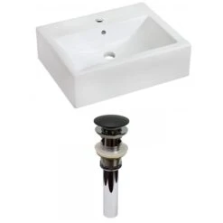 American Imaginations Wall Mount Rectangular Bathroom Sink With Chrome Drain And Black Overflow Drain - 16.25-in X 20.25-in