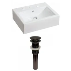 American Imaginations White Vessel Bathroom Sink With Chrome Drain And Oil-Rubbed Bronze Overflow Drain (16.25-in X 20.25-in)