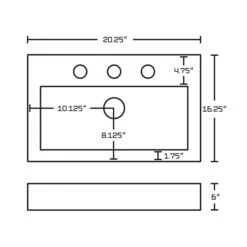 American Imaginations Wall Mount Rectangular Bathroom Sink With Chrome Drain And Black Overflow Drain - 16.25-in L X 20.25-in
