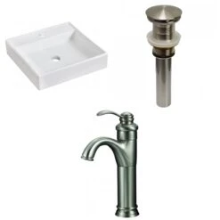 American Imaginations Square White Vessel Bathroom Sink With Chrome Drain And Brushed Nickel Faucet (17.5-in L X 17.5-in W)