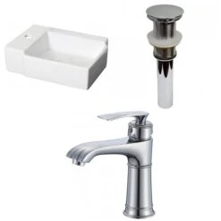 American Imaginations White Vessel Rectangular Bathroom Sink With Chrome Drain And Faucet (11.75-in L X 16.25-in W)