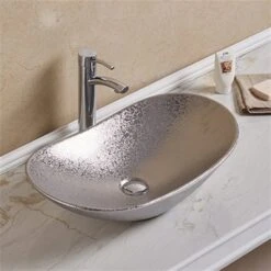 American Imaginations Silver 24.21-in Vessel Oval Bathroom Sink With Chrome Hardware