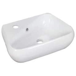 American Imaginations Ceramic Irregular White Wall Mount Bathroom Sink With Overflow Drain And Faucet (11-in X 17.5-in)