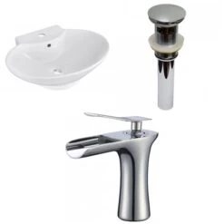 American Imaginations Ceramic White Wall Mount Oval Bathroom Sink With Overflow Drain And Faucet (17.25-in X 22.75-in)