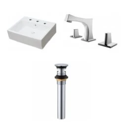 American Imaginations Ceramic Wall Mount Rectangular White Bathroom Sink With Overflow Drain And Faucet (16.5-in X 21-in)