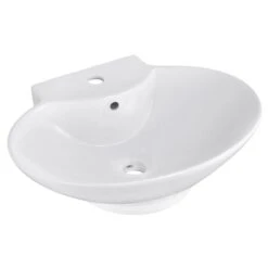 American Imaginations Ceramic White Wall Mount Oval Bathroom Sink With Faucet And Overflow Drain (17.25-in X 22.75-in)