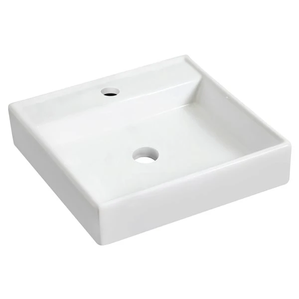 American Imaginations Square Ceramic White/Enamel Glaze Wall Mount Bathroom Sink With Drain And Faucet (17.5-in X 17.5-in) - Image 2