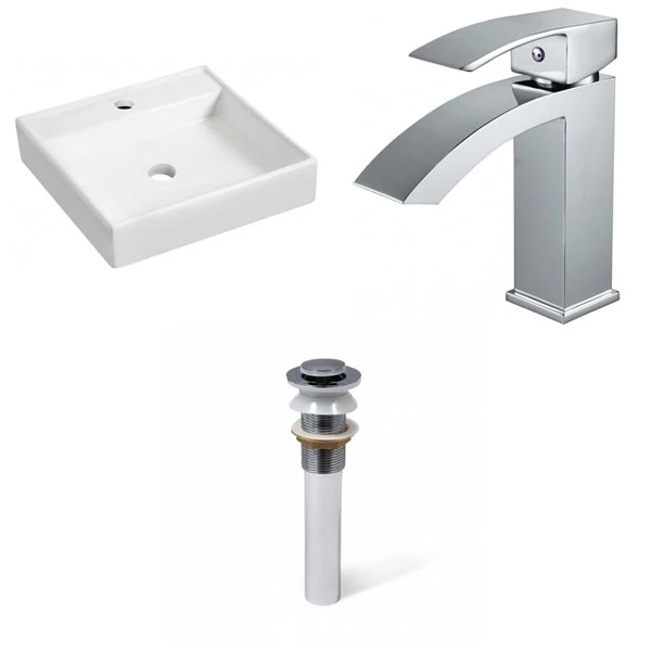 American Imaginations Square Ceramic White/Enamel Glaze Wall Mount Bathroom Sink With Drain And Faucet (17.5-in X 17.5-in) - Image 5
