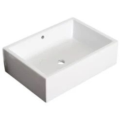 American Imaginations Ceramic Vessel White Rectangular Bathroom Sink With Faucet And Overflow Drain (14.25-in X 20-in)