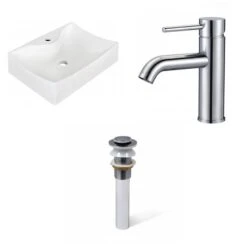 American Imaginations Vessel White/Enamel Glaze Ceramic Rectangular Bathroom Sink With Faucet And Drain (15.75-in X 21.5-in)