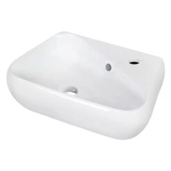 American Imaginations Irregular White/Enamel Glaze Ceramic Vessel Bathroom Sink With Overflow Drain And Faucet (11-in X 17.5-in)