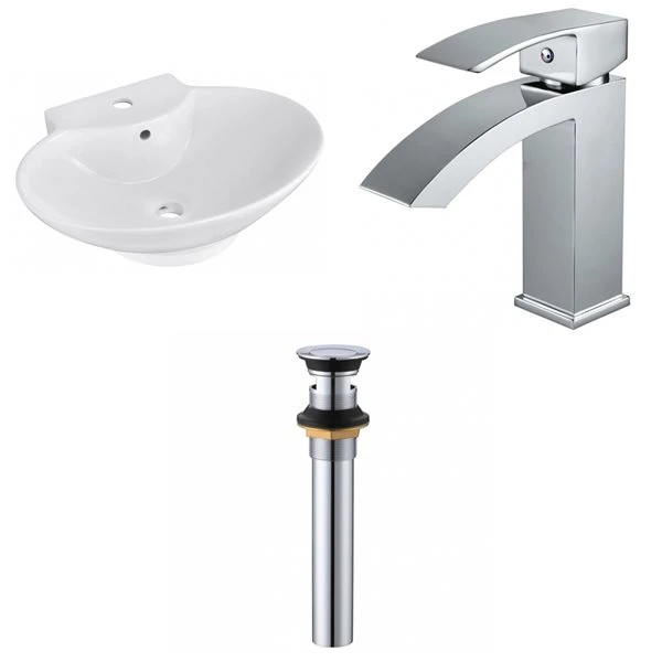 American Imaginations Wall Mount White Ceramic Oval Bathroom Sink With Overflow Drain And Faucet (17.25-in X 22.75-in) - Image 2