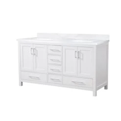 GEF Willow 61-in White Double Sink Bathroom Vanity With White Top