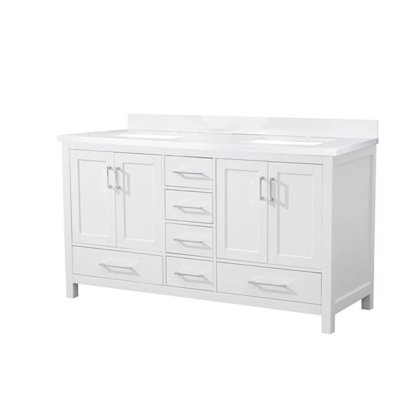 GEF Willow 61-in White Double Sink Bathroom Vanity With White Top
