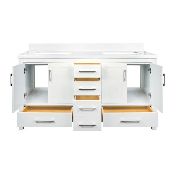 GEF Willow 61-in White Double Sink Bathroom Vanity With White Top - Image 3