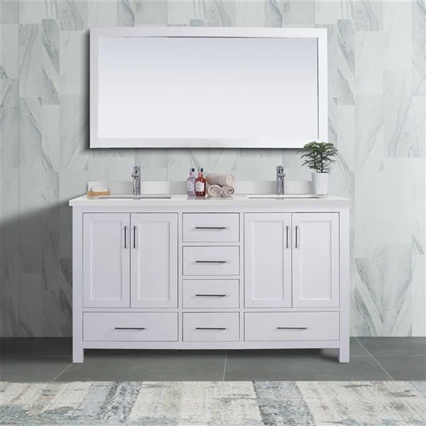 GEF Willow 61-in White Double Sink Bathroom Vanity With White Top - Image 2
