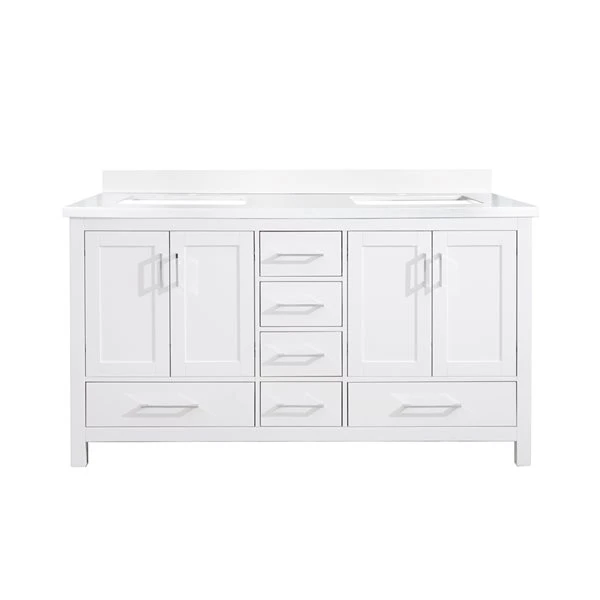 GEF Willow 61-in White Double Sink Bathroom Vanity With White Top - Image 4