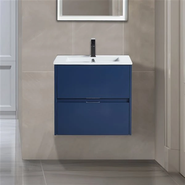 CASAINC 24-in Single Sink Bathroom Vanity In Navy Blue With White Top - Image 3
