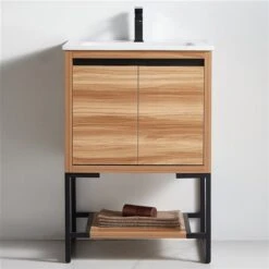 CASAINC 24-in Freestanding Single Sink Bathroom Vanity In Maple With White Ceramic Top