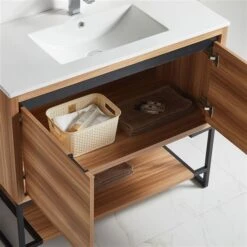 CASAINC 40-in Freestanding Single Sink Bathroom Vanity In Maple With White Ceramic Top