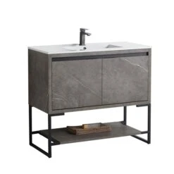 CASAINC 40-in Freestanding Single Sink Bathroom Vanity In Grey Marble Grain With White Ceramic Top