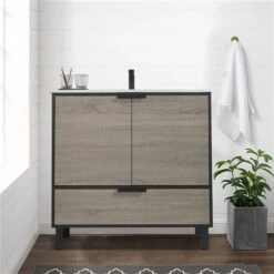 CASAINC 36-in Freestanding Single Sink Bathroom Vanity Set In Grey