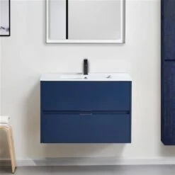 CASAINC 32-in Single Sink Bathroom Vanity In Navy Blue With White Top