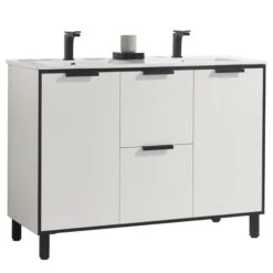 CASAINC 48-in Freestanding Double Sink Bathroom Vanity Set In White