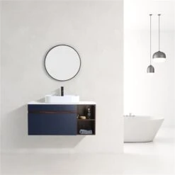 CASAINC 42-in Single Sink Bathroom Vanity In Blue With White Engineered Stone Top