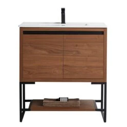CASAINC 30-in Freestanding Single Sink Bathroom Vanity In Brown Ebony With White Ceramic Top