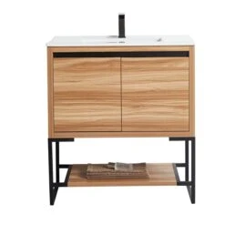 CASAINC 30-in Freestanding Single Sink Bathroom Vanity In Maple With White Ceramic Top