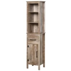 Kleankin 15.25-in W X 67.25-in H X 11.75-in D Reclaimed Barn Wood Particle Board Freestanding Linen Cabinet