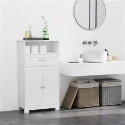 Kleankin 23.5-in W X 42.75-in H X 11.75-in D White MDF Freestanding Linen Cabinet