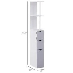 HomCom 6-in W X 55-in H X 13-in D White And Grey Composite Freestanding Linen Cabinet