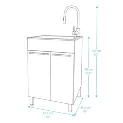 Presenza 22-in X 18-in Grey RTA Freestanding Steel Cabinet With Sink, Drain And Faucet