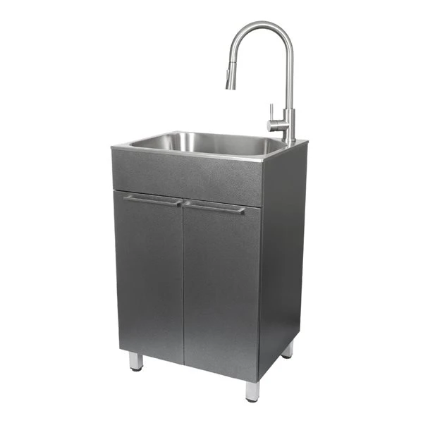 Presenza 22-in X 18-in Grey RTA Freestanding Steel Cabinet With Sink, Drain And Faucet - Image 2