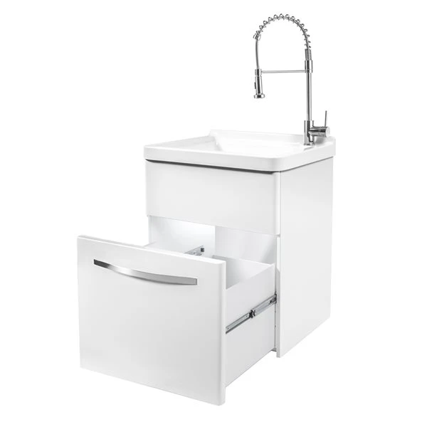 Presenza 27.9-in X 22-in Large White Preassembled Freestanding Laundry Cabinet With Acrylic Sink, Drain And Faucet - Image 2