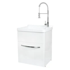 Presenza 27.9-in X 22-in Large White Preassembled Freestanding Laundry Cabinet With Acrylic Sink, Drain And Faucet