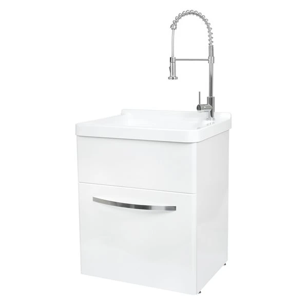 Presenza 27.9-in X 22-in Large White Preassembled Freestanding Laundry Cabinet With Acrylic Sink, Drain And Faucet