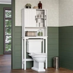 RiverRidge Home Monroe 27.38-in W X 63.75-in H X 9.19-in D White MDF Over The Toilet Etagere