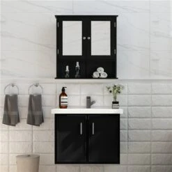 Basicwise 22-in W X 23-in H X 6-in D Black Bathroom Wall Cabinet