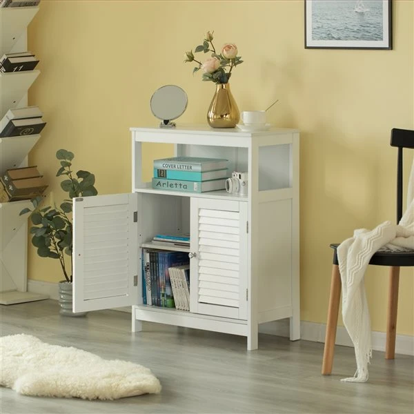Basicwise 23.5-in W X 31.5-in H X 11.5-in D White MDF Freestanding Linen Cabinet - Image 5