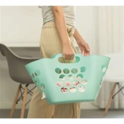 Basicwise Flexible Green Plastic Laundry Basket