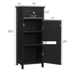 Costway 12-in X 32.5-in X 14-in Black MDF Freestanding Corner Linen Cabinet